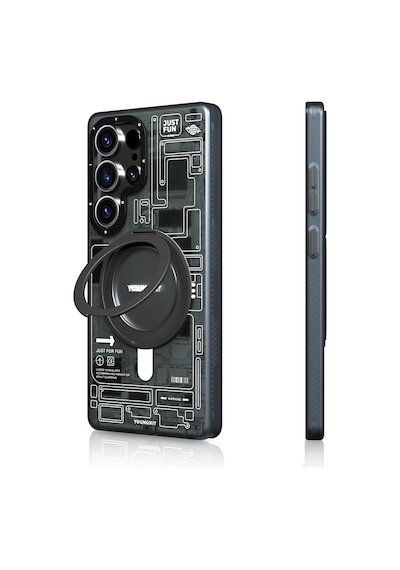 Galaxy Uyumlu S25 Ultra Kılıf Magsafe Şarj Özellikli Youngkit 360 Standlı Technology Serisi Kapak Gri