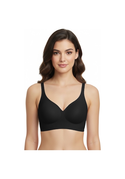 Cottonhill Seamless Bra - Slight Siyah Lazer Kesim Dikişsiz Dilim Detaylı Balensiz Kadın Sütyen Siyah