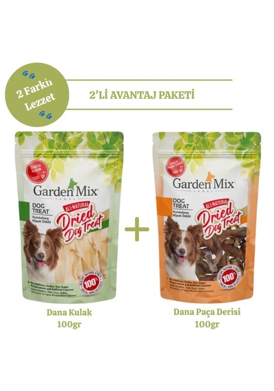 Garden Mix 2'li Avantaj Paketi Dana Kulak 100 G + Dana Paça Derisi 100 G Doğal Köpek Ödülü