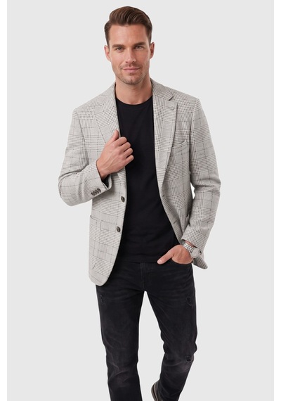 Rizzup Erkek Slim Fit Ekose Gri Blazer Ceket Astarlı Kışlık Şık Spor Ceket 2702420