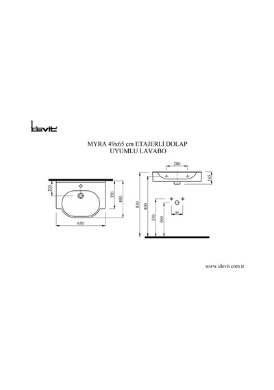 Idevit Tezgah Üstü Myra Lavabo 65CM Sifonsuz