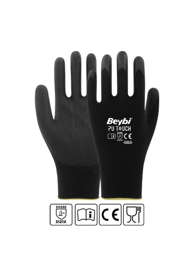 Beybi Touch Pu Poliüretan Kaplı Polyester Eldiven No:8