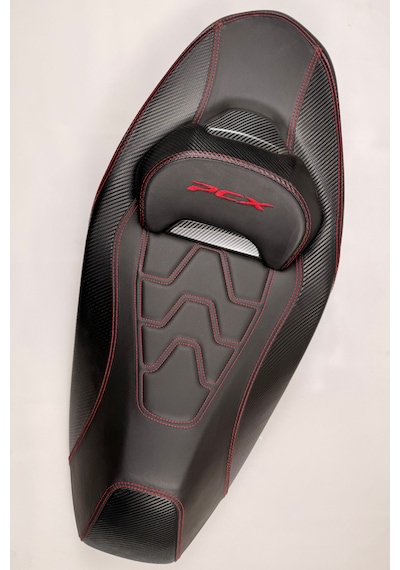 Pcx Motosiklet Bel Destekli Koltuk - Kırmızı Dikiş Ve Karbon Detaylı 2021-2025 Uyumlu