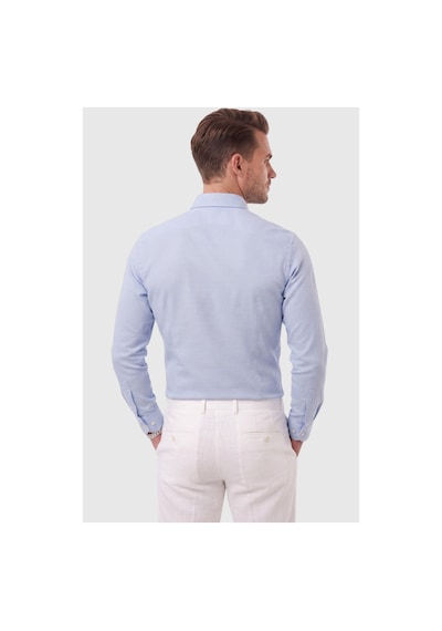 Deepsea Erkek %97 Pamuk Slim Fit Dar Kesim Petek Dokulu Likralı Örme Mavi Gömlek 2600707