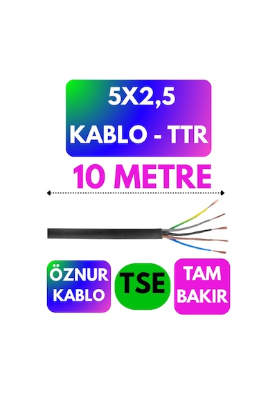 Öznur 5x2,5 Ttr Kablo Siyah Metre Seçenekli - 10 Metre