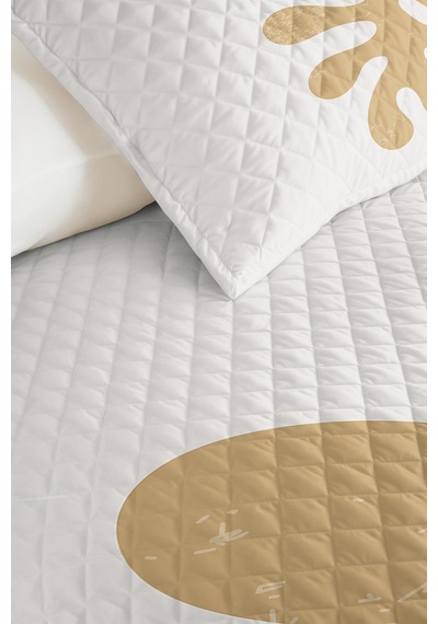 Bej Yaprak Minimal Genç Odası Tek Kişilik Pike Takımı - Bohem 160x220 Cm Kapitone Yatak Örtüsü Gizli Sükunet Sükuneti