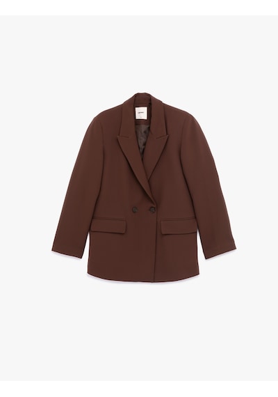 Koton Uzun Kollu Kapaklı Cep Detaylı Oversize Kruvaze Blazer Ceket Kahverengi 6wak50051uw Kahve