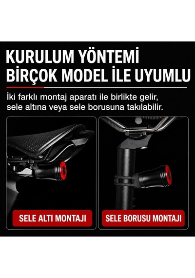 Akıllı Fren Sensörlü Bisiklet Arka Lambası Çok Renkli