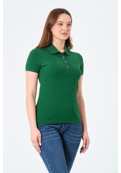 Msw Kadın Kısa Kollu Regular Fit Polo Yaka T-shirt Yeşil