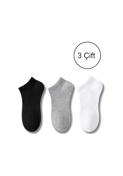 Lykos Erkek Pamuklu Bilek Boy Patik Çorap 3'lü Paket Siyah - Gri - Beyaz Siyah - Gri - Beyaz