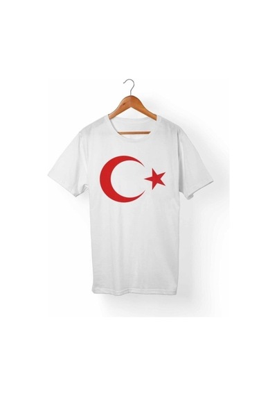 Masho Kids Beyaz Unisex Baskılı Ay Yıldız Tshirt + Balon + Bayrak Beyaz