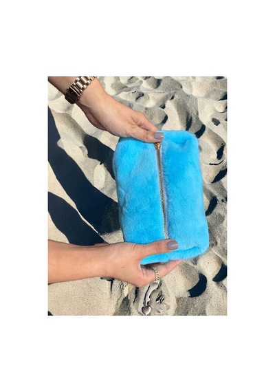 Pufcase Toscana Peluş Kumaş, Makyaj Çantası 10x20x10 Cm İthal Tüy Dökmez Açık Mavi