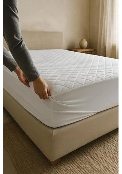 Pamuklu Kapitone Fitted Yatak Alezi, Beyaz 120 X 200 Cm Açık Gri