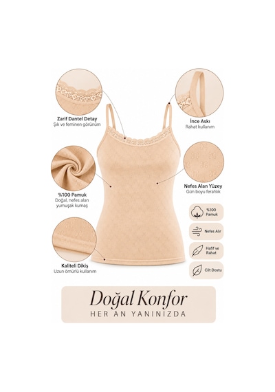 Westicgiyim Kadın Pamuklu İp Askılı Dantelli Atlet 6 Lı Paket %100 Pamuk Siyah Beyaz Ten M-l-xl-2xl