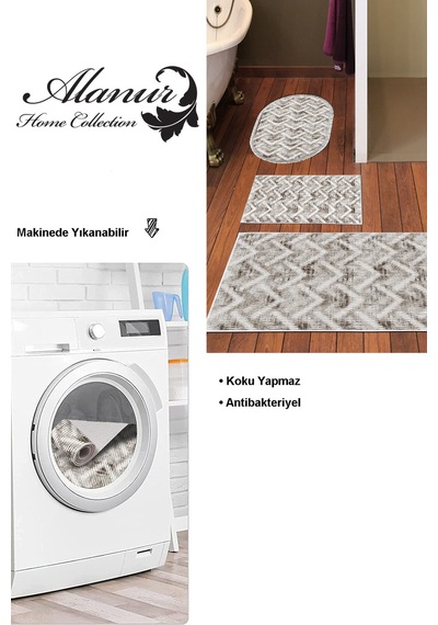 Dekoreko Kaymaz Taban Djt 3 Lü Banyo Paspas Takımı Trend Karışık Iskandinav F5124 Kahve