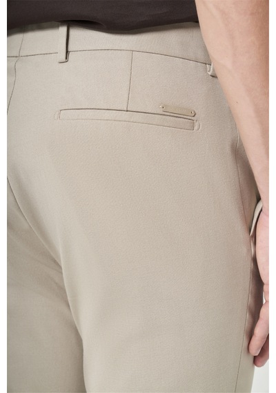 İmza Krem Rengi Yan Cep Slim Fit Esnek Chino Pantolon 1003260154 Koyu Krem