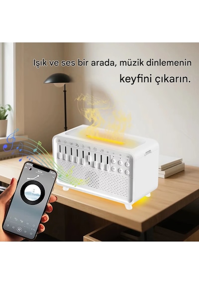 3in1 Işıklı Doğa Sesli Uyku Yardımcısı Buharlı Hava Nemlendirici Ve Bluetooth Hoparlör Cihazı