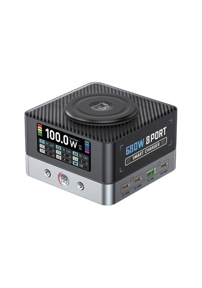 Wlx-r8a 8in1 680w Pd + Qc + Usb Şarj İstasyonu 15w Kablosuz Şarj Masaüstü Çoklu Hızlı Şarj
