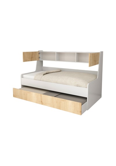 Yavrulu Karyola, Viyole Kapaklı, Kitaplıklı Yavrulu Karyola - 90x200