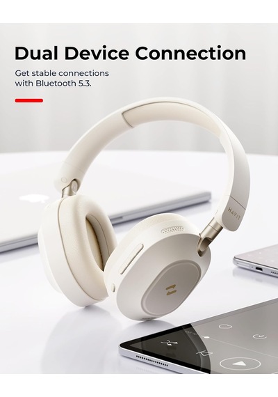 H668bt Anc Bluetooth Kulaküstü Kulaklık - 80 Saat, Anc, Çift Cihaz Desteği, Hi-res Audio Bej