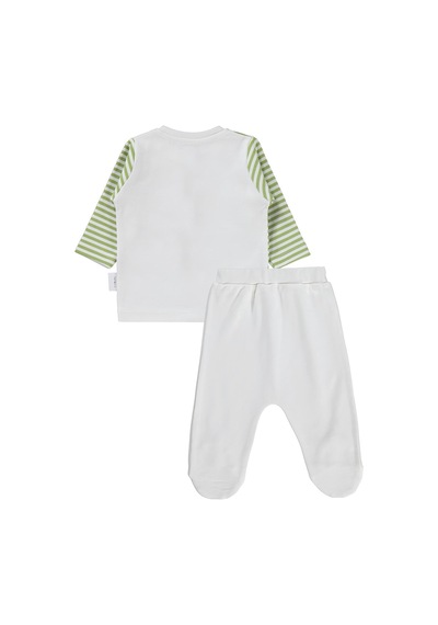 Nova Baby Yeşil Elma Kokulu Önden Açık 1-6 Ay Pijama Takımı - Ekru
