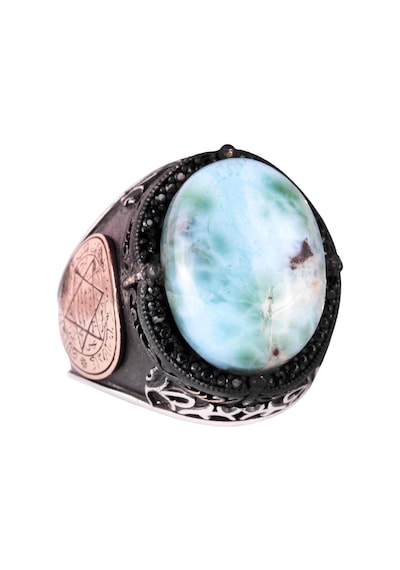 Larimar Taşlı Yüzük - Huzurlu 925 Ayar Solid Gümüş Erkek Yüzüğü - Okyanus Sakinliği Tasarımı Gümüş