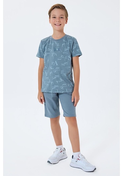 U.S. Polo Assn. Erkek Çocuk 2 Li Bermuda T-şhirt Takım Gri-2301 Gri