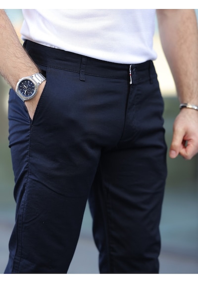 Slim Fit Chino Keten Pantolon Lacivert