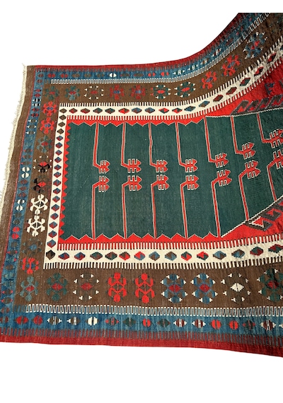 El Dokuma Antika Obruk Kilimi 130x180 Kök Boya İnce Koleksiyonluk Kilim