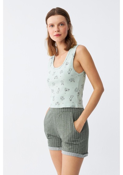 Akbeniz Kadın Kalın Askılı Şortlu Pijama Takım 3631 SU YEŞİLİ