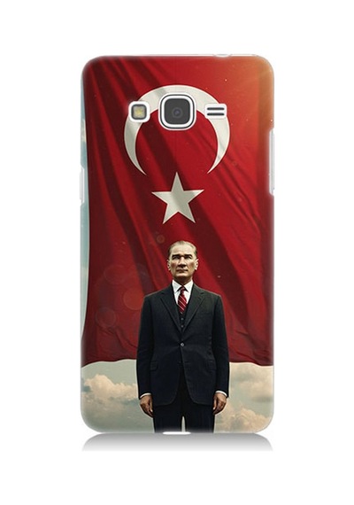 Samsung Galaxy Grand Prime Uyumlu Bayrak Önünde Güçlü Atatürk Desenli Silikon Kılıf Çok Renkli