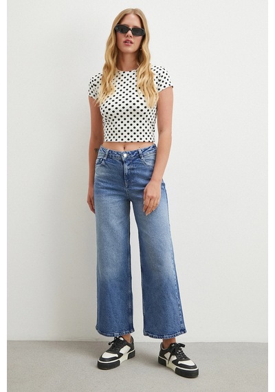 Never More Yüksek Bel Beş Cepli Cropped Jean Mavi