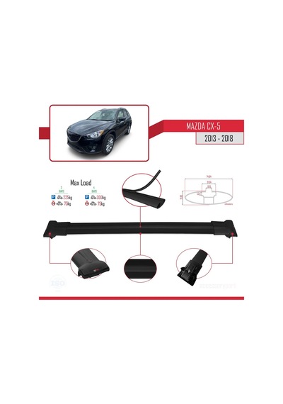 Mazda Cx-5 2013-2018 Arası İle Uyumlu Fly Model Ara Atkı Tavan Barı Siyah 3 Adet Bar