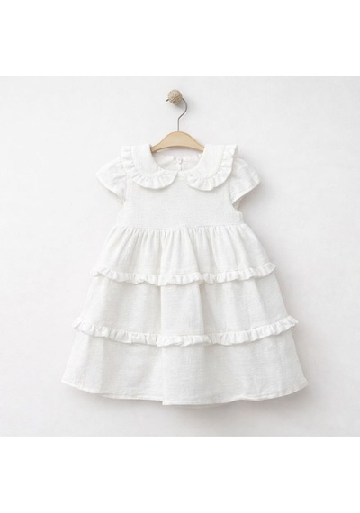 Baby Corner Bebe Yaka Fırfırlı Kız Bebek Elbise Beyaz