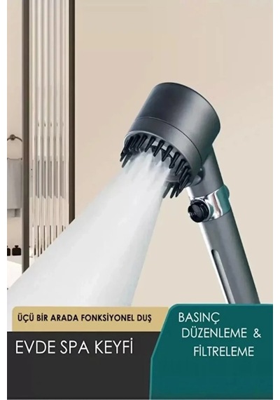 Turbo Fan Pervaneli 5 Fonksiyonlu Duş Başlığı Su Tasarruflu El Tipi Yüksek Basınçlı Duş Başlığı Si Diğer