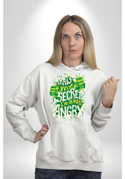 Bu Benim Sırrım Her Zaman Kızgınım Kadın Erkek Beyaz Kapüşonlu Sweatshirt Hoodie Beyaz