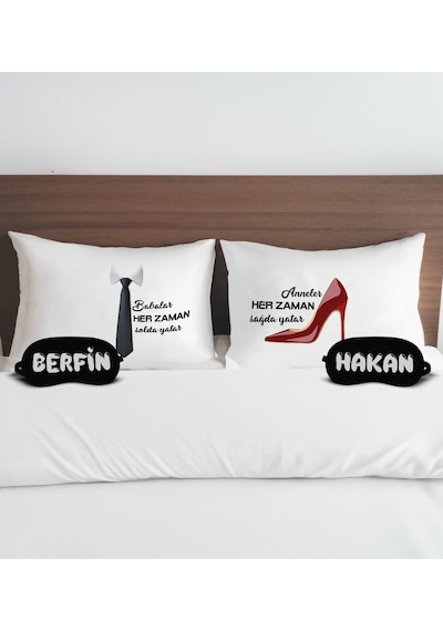 Bk Gift Kişiye Özel Sevgili Tasarımlı Pamuklu Yastık Kılıfı Ve Göz Bandı Çift Uyku Seti-9, Tasarım Ev Tekstili, Uyku Bandı, Ev Hediyesi