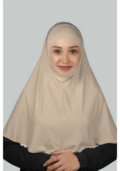 Altobeh Hazır Türban Peçeli Pratik Eşarp Tesettür Nikaplı Hijab - Namaz Örtüsü Sufle (XL) -Kum Beji