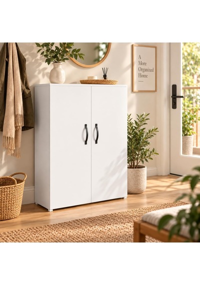 2 Kapaklı 4 Raflı Çok Amaçlı Dolap Beyaz 59x30x100 Cm Suntalam Düzen Dolabı Mutfak, Banyo, Antre, Ayakkabıl Diğer