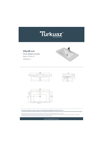 Seramik Porto D Etajerli Lavabo 85 X 48 Cm Beyaz
