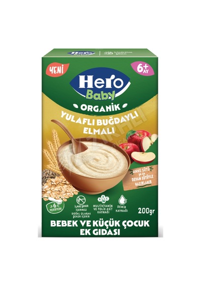 Hero Baby Organik Sütsüz Yulaflı Elmalı Kaşık Maması 200 Gr 3 Adet
