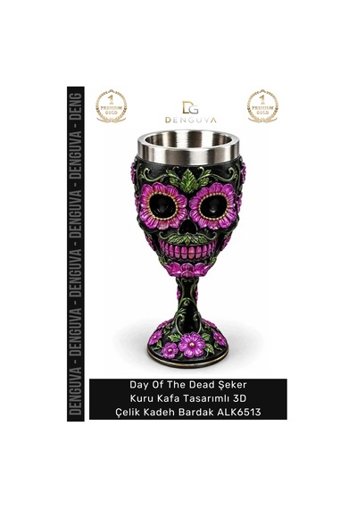 Kadeh Gotik Hediyelik Day Of The Dead Şeker Kuru Kafa Tasarımlı 3d Çelik Kadeh Bardak Alk6513 Çok Renkli