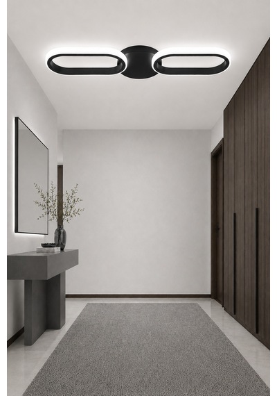 Hilton 2'li Led Plafonyer Avize Beyaz Işık Siyah