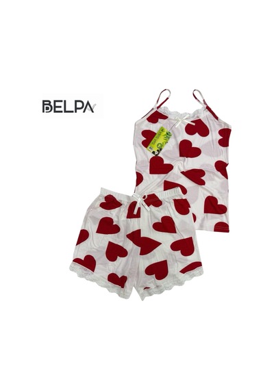 Belpa Sıla Sella Bamboo Kadın Şortlu Pijama Takımı Askılı Dantel Detaylı Kırmızı