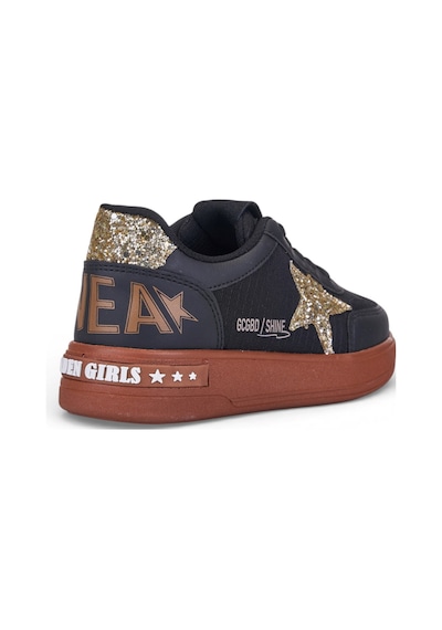 Nstil Kız Çocuk Simli Yıldız Detaylı Sneaker Bağcıklı Günlük Spor Ayakkabı 5006 Siyah