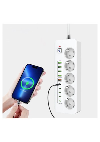 Isıya Dayanıklı Power Tuşlu 5'li Grup Priz 5x Usb 5x Type-c Çıkışlı Priz 2 Mt Kablolu 0