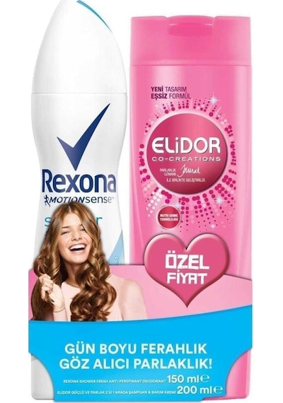 Rexona Shower Fresh Kadın Sprey Deodorant 150 ML + Elidor Şampuan 200 ML