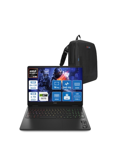 HP Omen 16-AP0012NT C12CGEAF34 Ryzen AI 9 365 64 GB 4 TB SSD 8 GB RTX5070 16" Free Dos Dizüstü Bilgisayar + Çanta