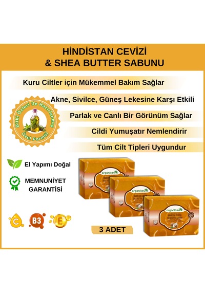 Organicsun Doğal Hindistan Cevizi & Shea Butter Sabunu 140 Gr X 3 Adet Tüm Cilt Tipleri İçin Besleyici Ve Onarıcı Etkili