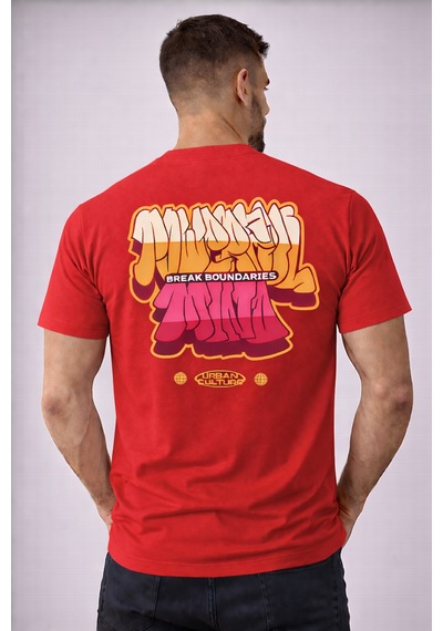 Herkesemoda Break Boundaries Yazı Detaylı Basic T-shirt Kırmızı